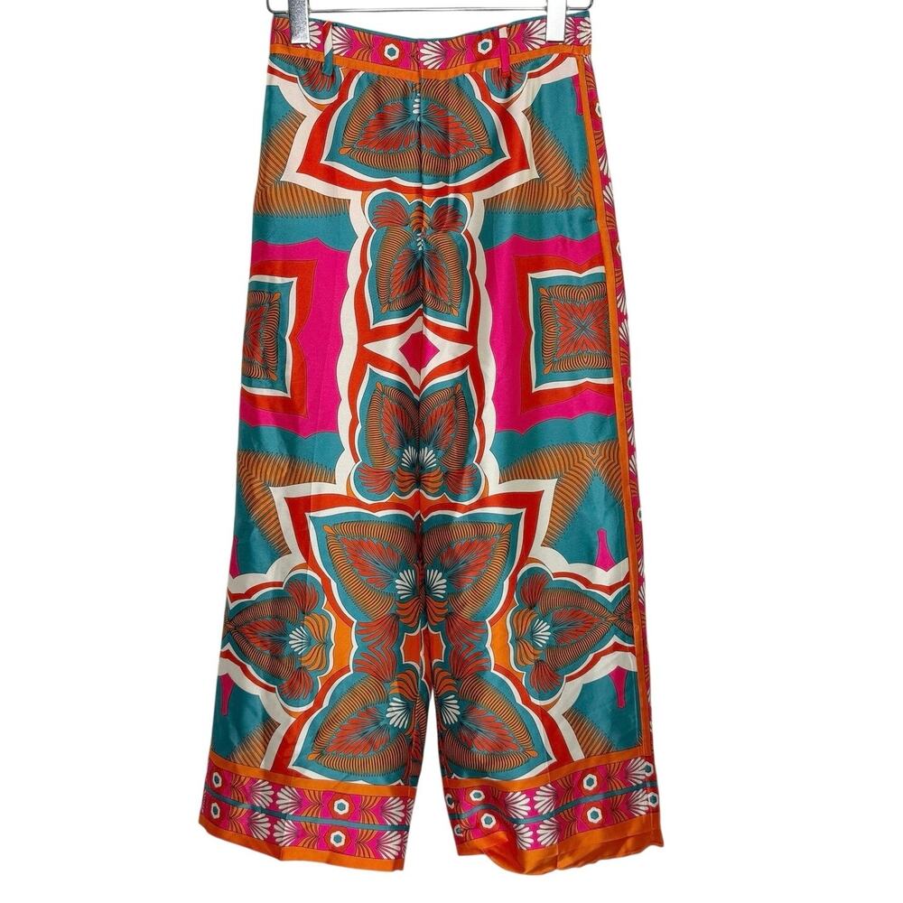 Zara High Waisted Satin Culotte Wide Leg Pants S Vibrant Boho Medallion Print